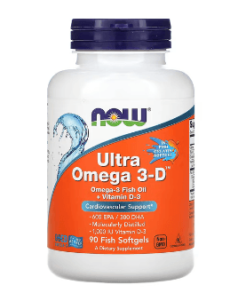 NOW Foods, Ultra Omega 3-D, EPA 600/DHA 300, 피쉬 소프트젤 90정