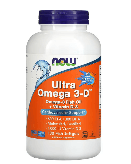 NOW Foods, Ultra Omega 3-D, EPA 600/DHA 300, 피쉬 소프트젤 180정