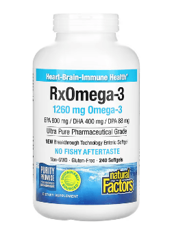 Natural Factors, Rx Omega-3 Factors, EPA 400mg/DHA 200mg, 소프트젤 240정