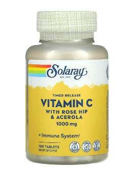Solaray, 서방형 비타민C, 로즈힙 및 아세로라 함유, 1,000mg, 100정